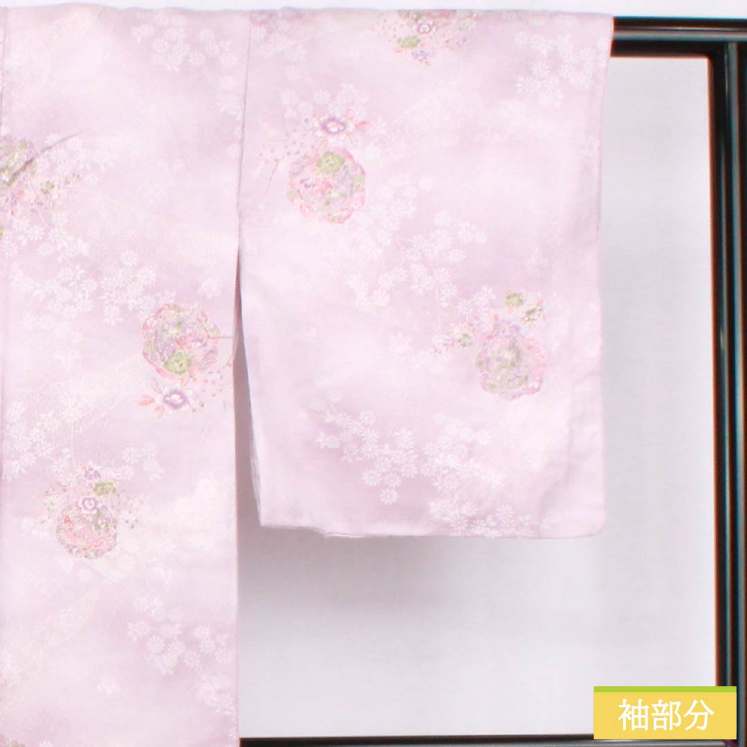 Small pattern, polyester, length 158.5cm, sleeve length 64cm, lined, white wisteria color, washable kimono, small flowers, mirror, basting thread included, A rank, purple, 1115005173320