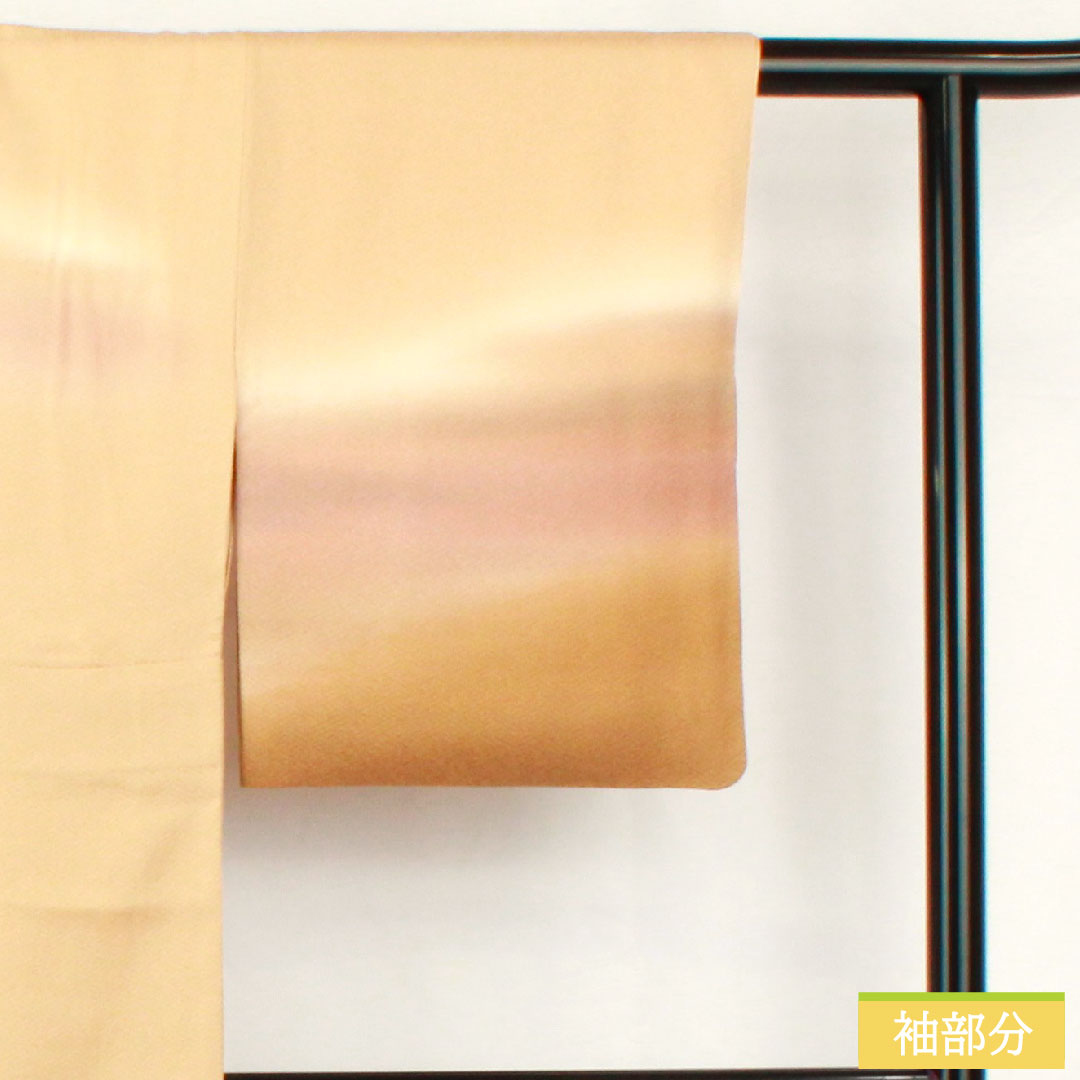 Homongi, pure silk, lined, length 162.5cm, sleeve length 64cm, koji-iro, Kyo-yuzen, tsukesage, plum, S rank, beige, 1112005292425