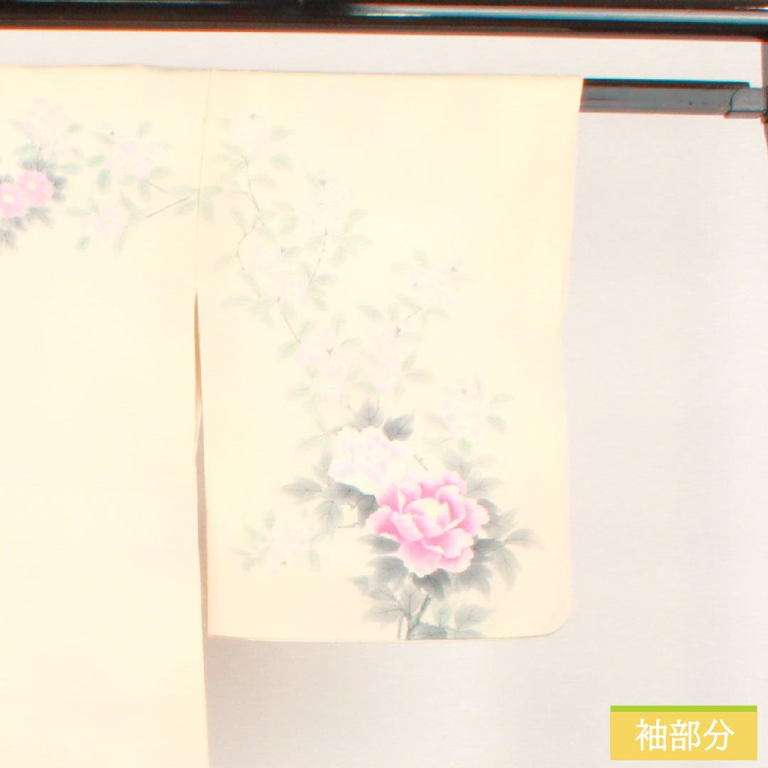Homongi, pure silk, lined, length 159cm, sleeve length 65cm, hand-painted, floral pattern, artist's work, A rank, pink, 1112004553313