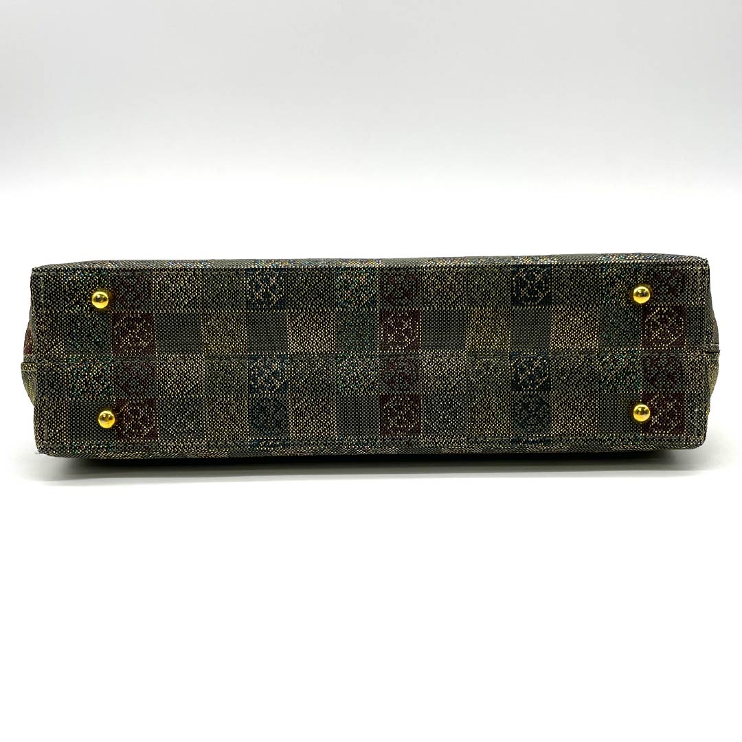 Formal Japanese style bag, dull color, for Tomesode, checkered pattern, classic pattern, green, S rank, 113900057219