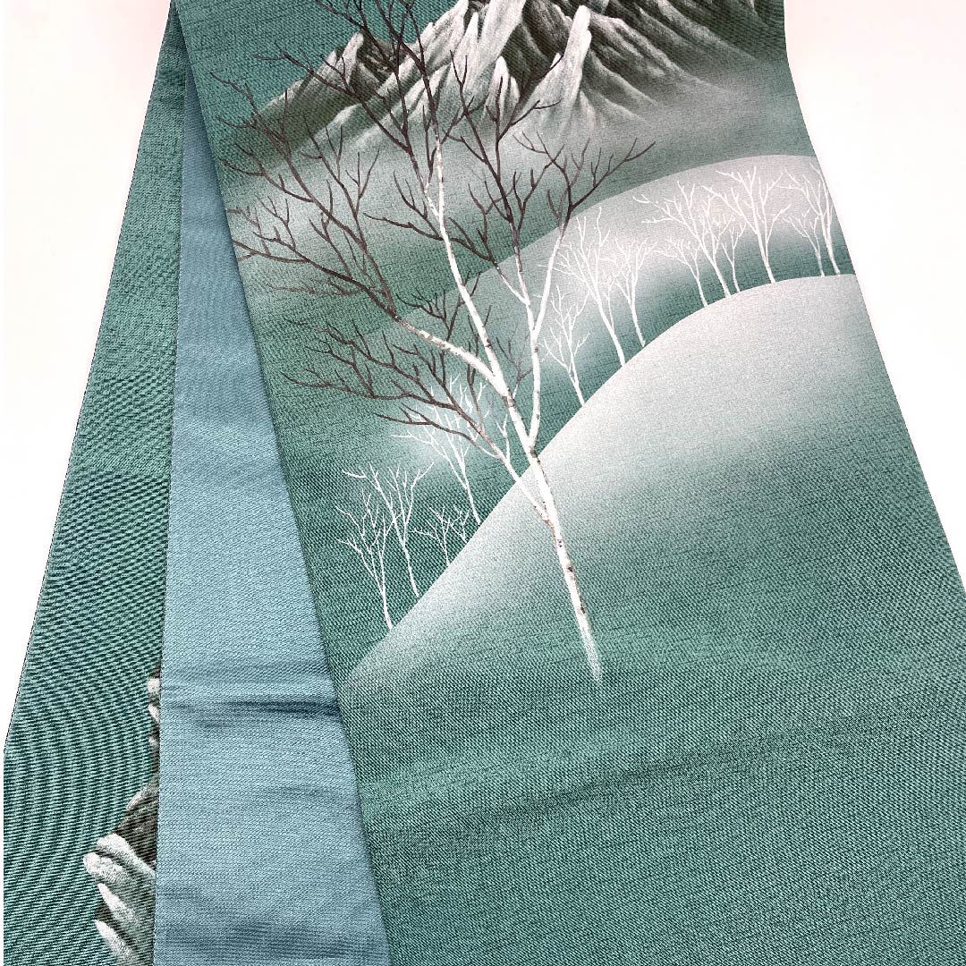 Fukuro Obi Deep Indigo Color Daisetsuzan Dyed Obi Length 450cm Pure Silk A Rank Point Pattern Semi-Formal Green 1123005883319