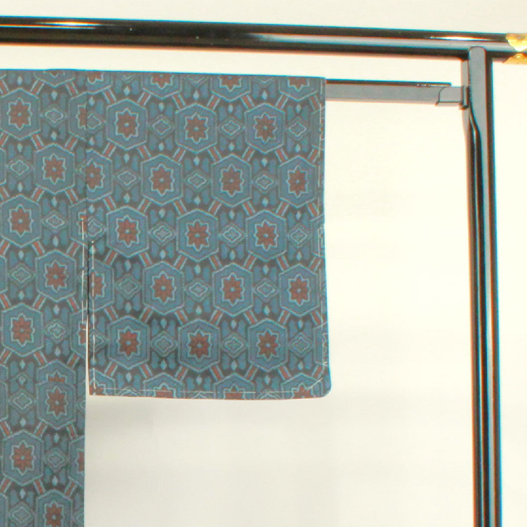 Murayama Oshima Tsumugi Length 159.5cm Sleeve length 62.5cm Ensemble Geometric pattern Pure silk A rank A-line Navy 1116002843318