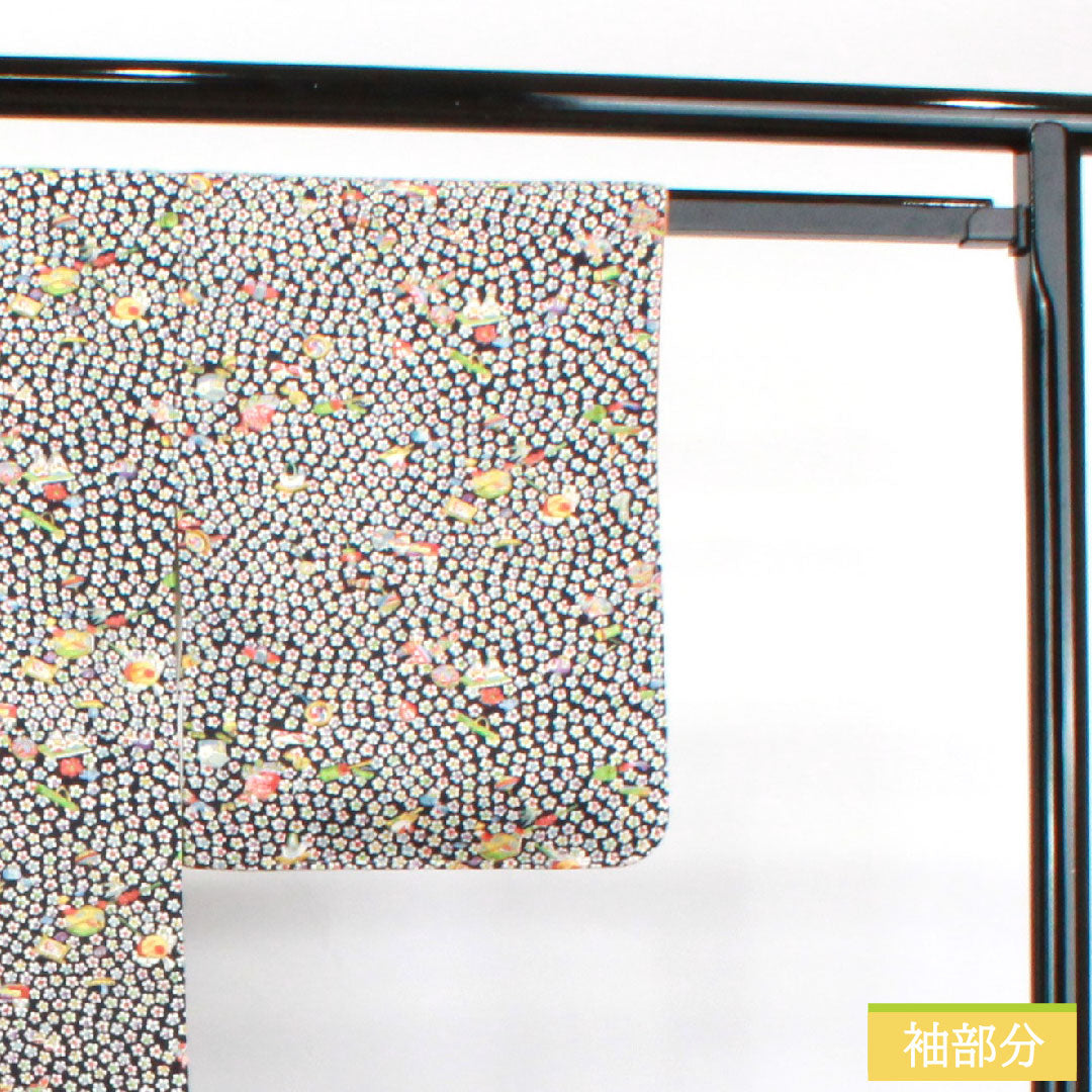 小紋 正絹 身丈152cm 裄丈60.5cm 袷 吉祥文様 しつけ糸付き 未使用品 Sランク 黒系 1115003822210