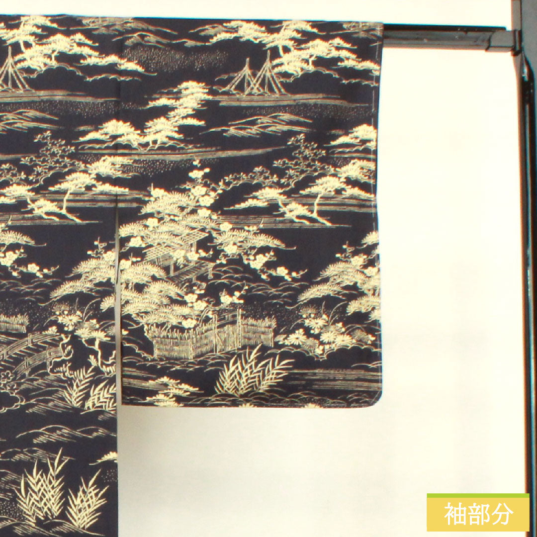 訪問着 正絹 袷 身丈158.5cm 裄丈64.5cm 褐色 紬地 茶屋辻 しつけ糸付き 未使用品 Sランク 紫系 1112003642320