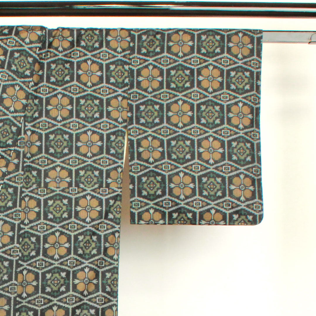 Murayama Oshima Length 151cm Sleeve length 63.5cm Ensemble Abstract pattern Pure silk A rank Awase Black 1116001993210