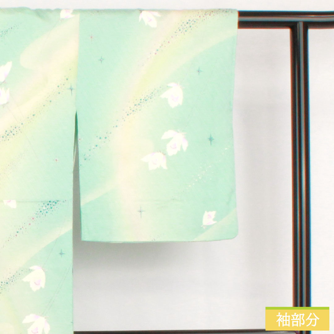 Komon, pure silk, length 157cm, sleeve length 63cm, lined, abstract flower, silver glaze finish, S rank, light blue, 1115004902324