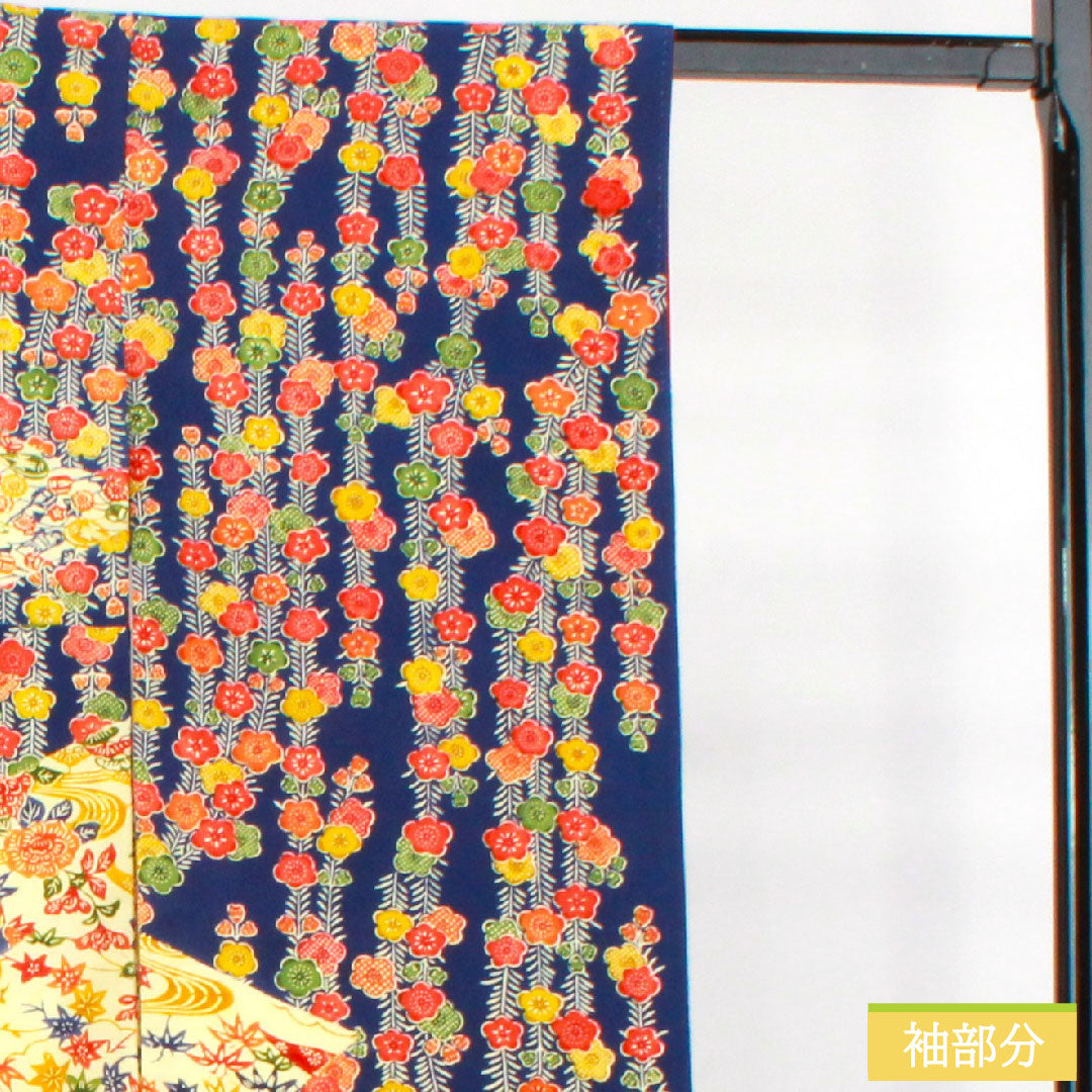 振袖 正絹 身丈157.5cm 裄丈62.5cm 袷 濃紺色(のうこんいろ) 京紅型 吉祥文様 Sランク 紺系 1113002082318