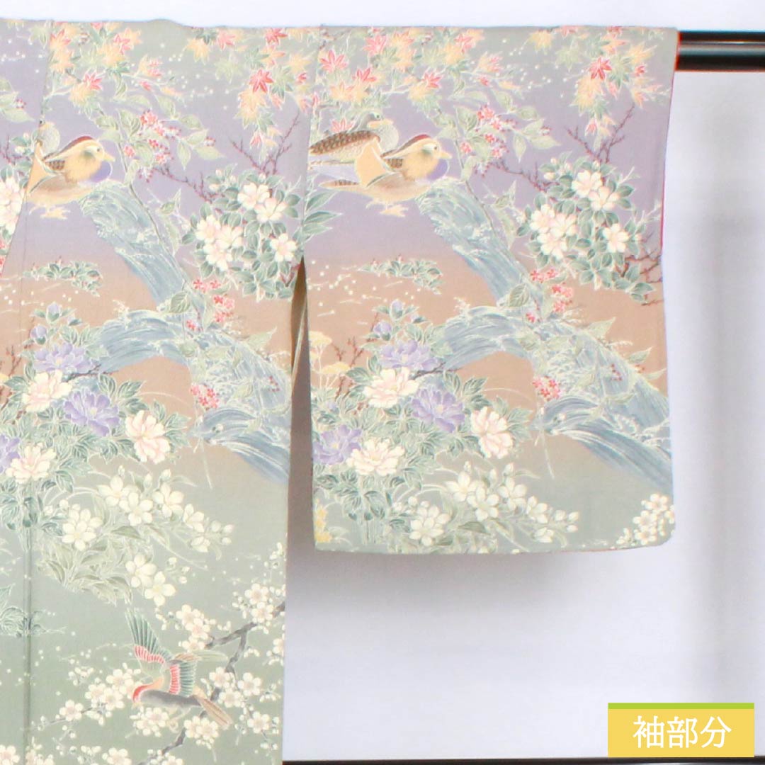 小紋 正絹 身丈160.5cm 裄丈64cm 袷 花鳥模様 しつけ糸付き Sランク グラデーション系 1115005782499