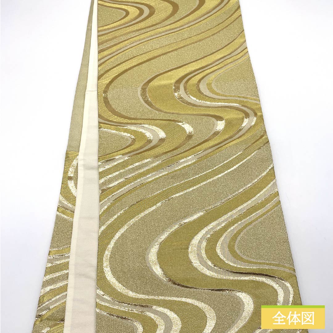Formal, gold-tone, flowing silk obi (sash), 414cm long, S-rank, six-fold hem, for formal wear, suitable for formal kimonos (tomesode). Product code: 1123014152321