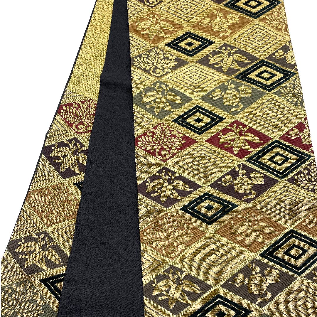 【未仕立】袋帯 正絹 Aランク 金色 菱模様 金華山織 帯丈463cm 六通 フォーマル 金系 1123007043421