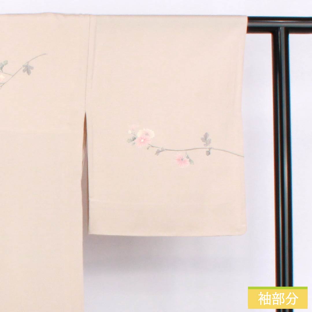訪問着 正絹 Aランク 単衣 身丈167cm 裄丈68.5cm 翁茶色(おきなちゃいろ) 京友禅 鳥 菊花 ピンク系 1112006103513