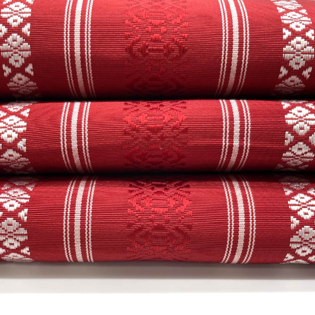Half-width obi, pure silk, crimson red, Kenjo pattern, Hakata weave, obi length 356cm, red, S rank, 1125001662312