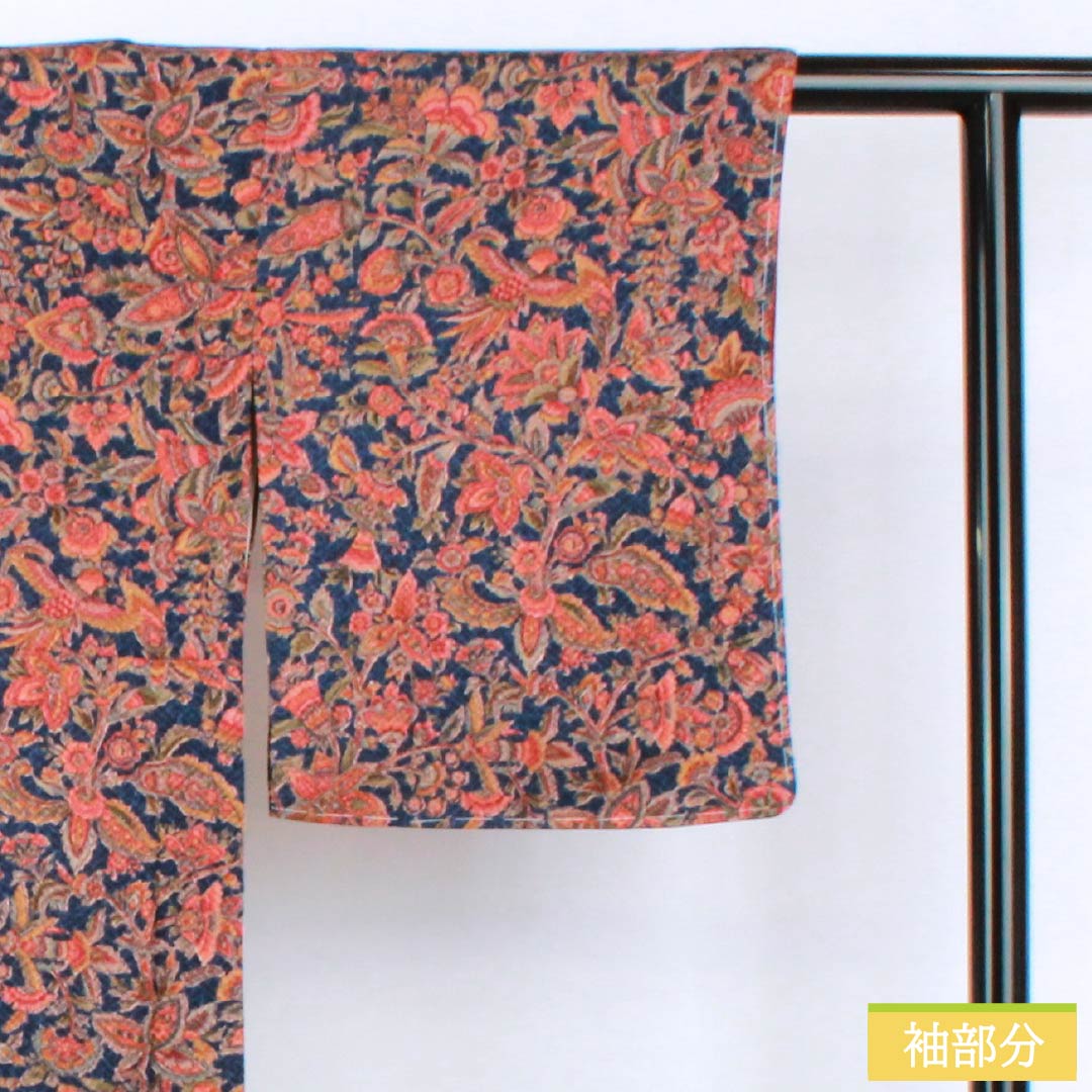 Komon (small pattern) silk, S rank, length 161cm, sleeve length 62.5cm, lined, tetsubudou-iro (grape-colored) chintz, navy blue with basting thread, product number 1115007142418