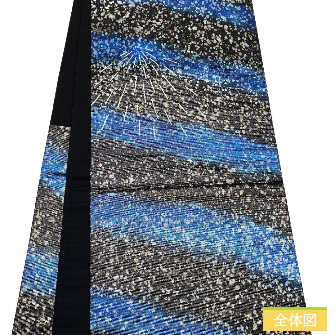 【Unsewn】Fukuro Obi Silk S Rank Black Residential Area Fireworks Raden Obi Length 460cm Partial Pattern Semi-Formal Black Type 1123012202410