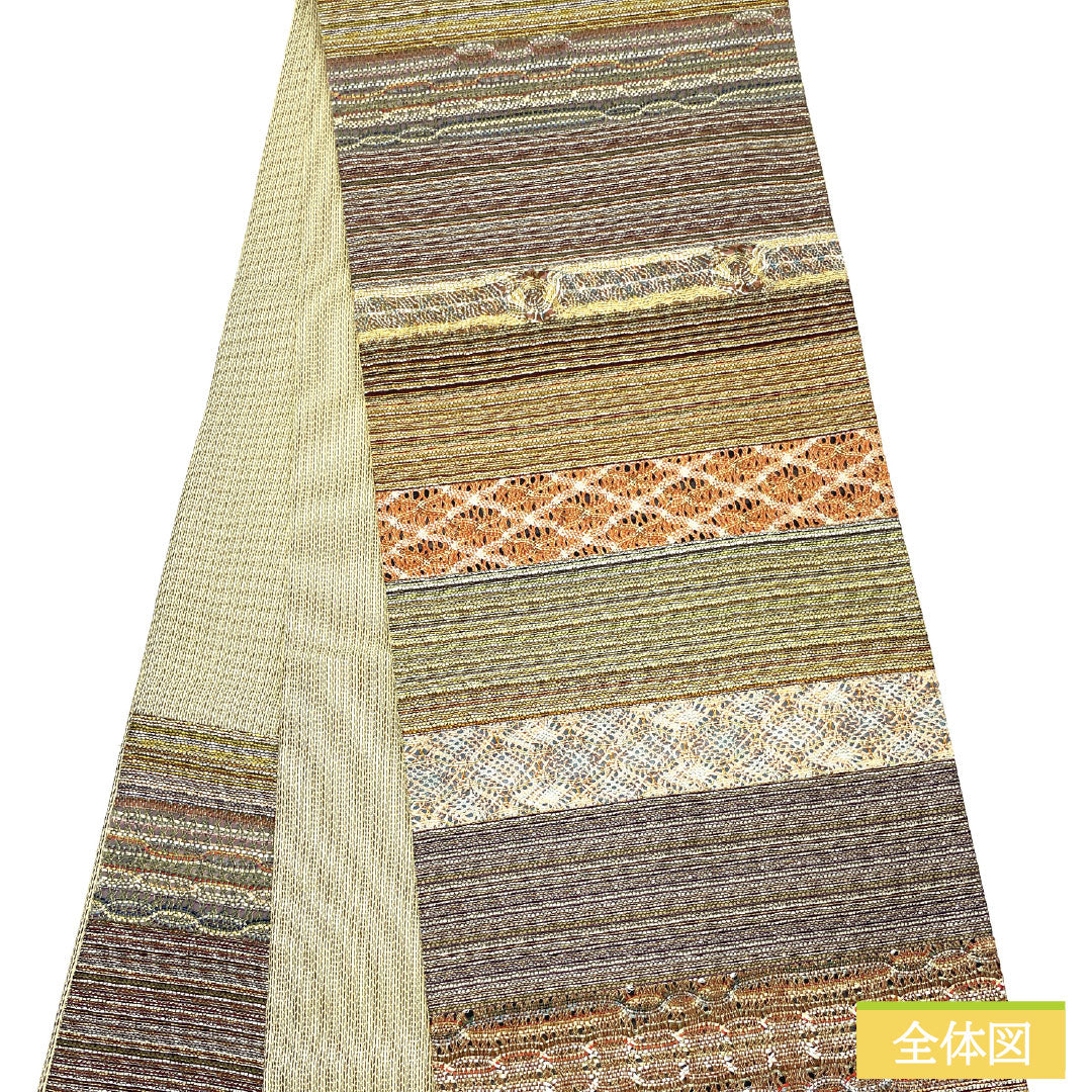 Fukuro Obi (sash), pure silk, A-rank, horizontal stripes, Nishijin-ori weave, length 468cm, six-fold, casual, gradient pattern, product number 1123016433499