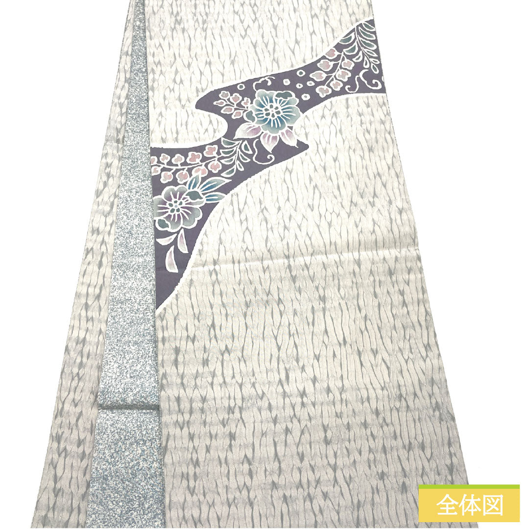 Fukuro Obi (Sleeve) - Pure Silk, S-Rank, Unohana-iro (Unohana Color), Dyed Obi with Tornado-Shibori Pattern and Abstract Floral Design, Length 446cm, Pointed Pattern, Casual, Gray, Item Number: 1123016632322