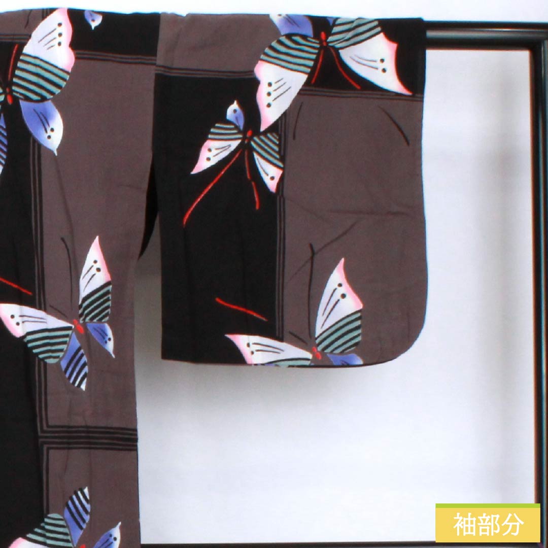 Cotton Yukata, Length 158cm, Sleeve Length 67cm, Rank B, Single Layer, Monotone, Grape Gray, Butterfly Design, 1118005824327