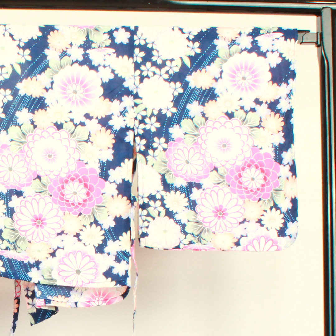 Yukata Dark navy blue Two-piece Floral pattern Polyester S rank Unlined Navy 1118001552118