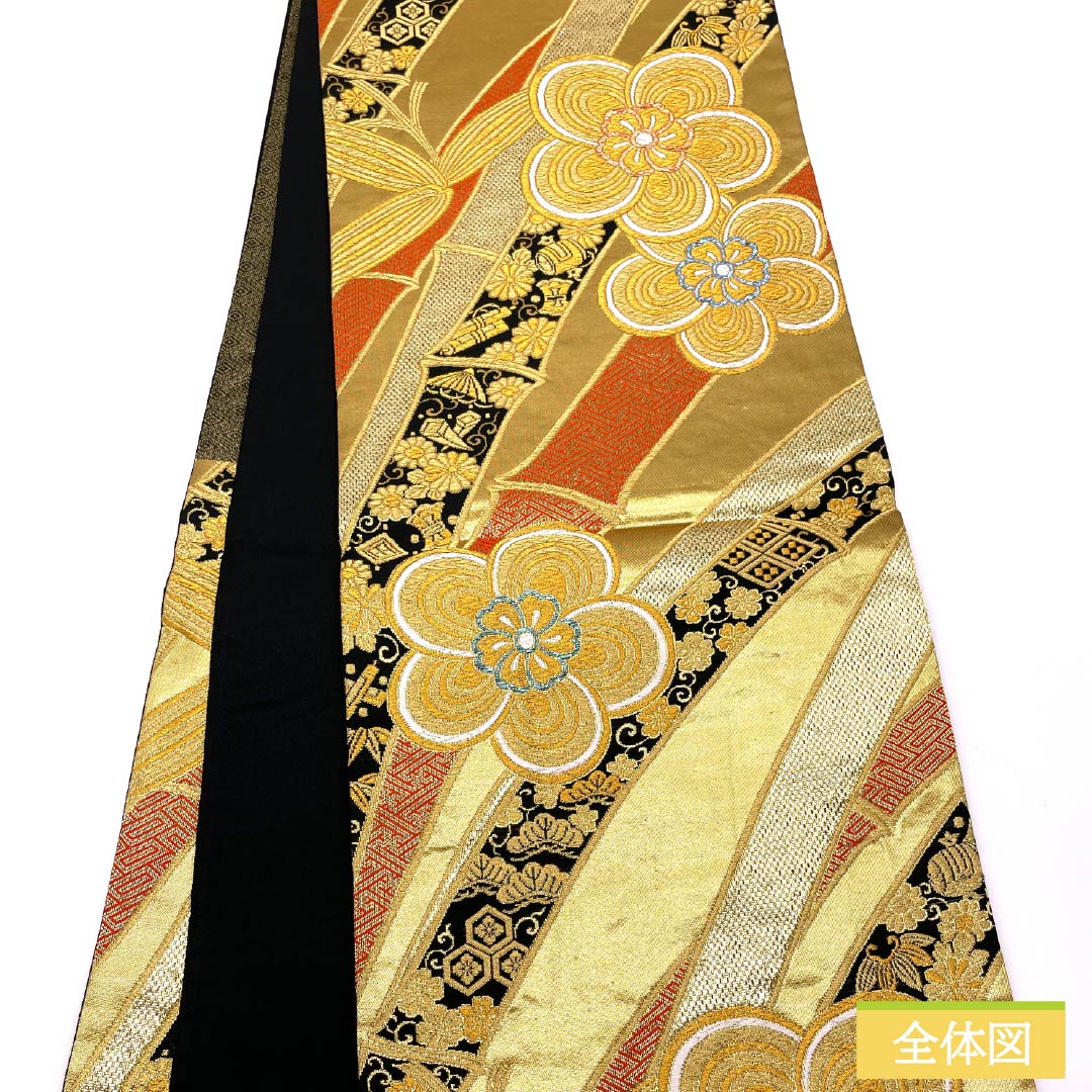 Fukuro Obi, Pure Silk, For Furisode, Ikishoka Takumi Nishiki, Twisted Plum, Treasures, Length 420cm, S Rank, Six-way, Formal, Gold, 1123013792321