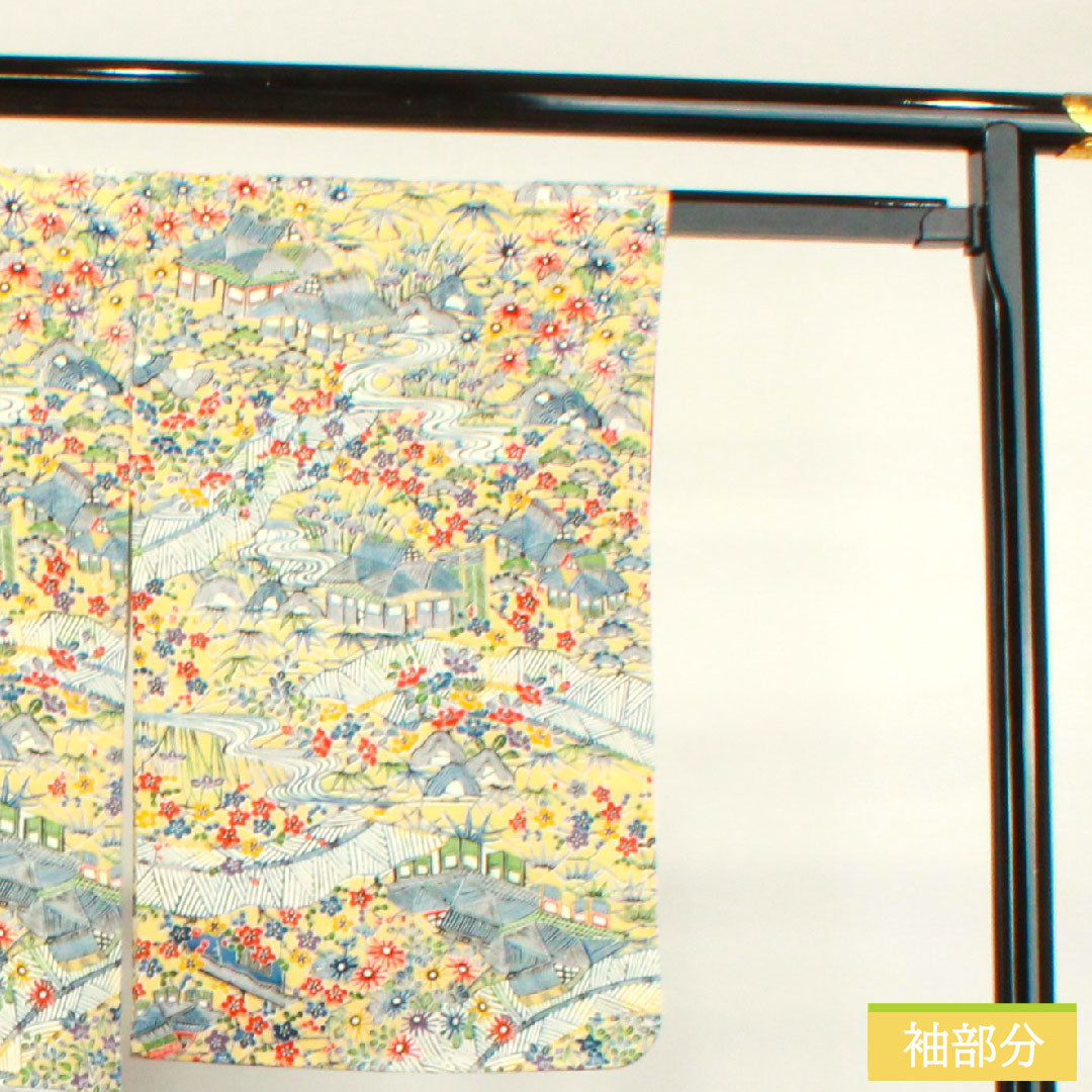 小紋 正絹 身丈158.5cm 裄丈62.5cm 袷 麹色 型染 茶屋辻 しつけ糸付き 未使用品 Sランク 黄系 1115003792323