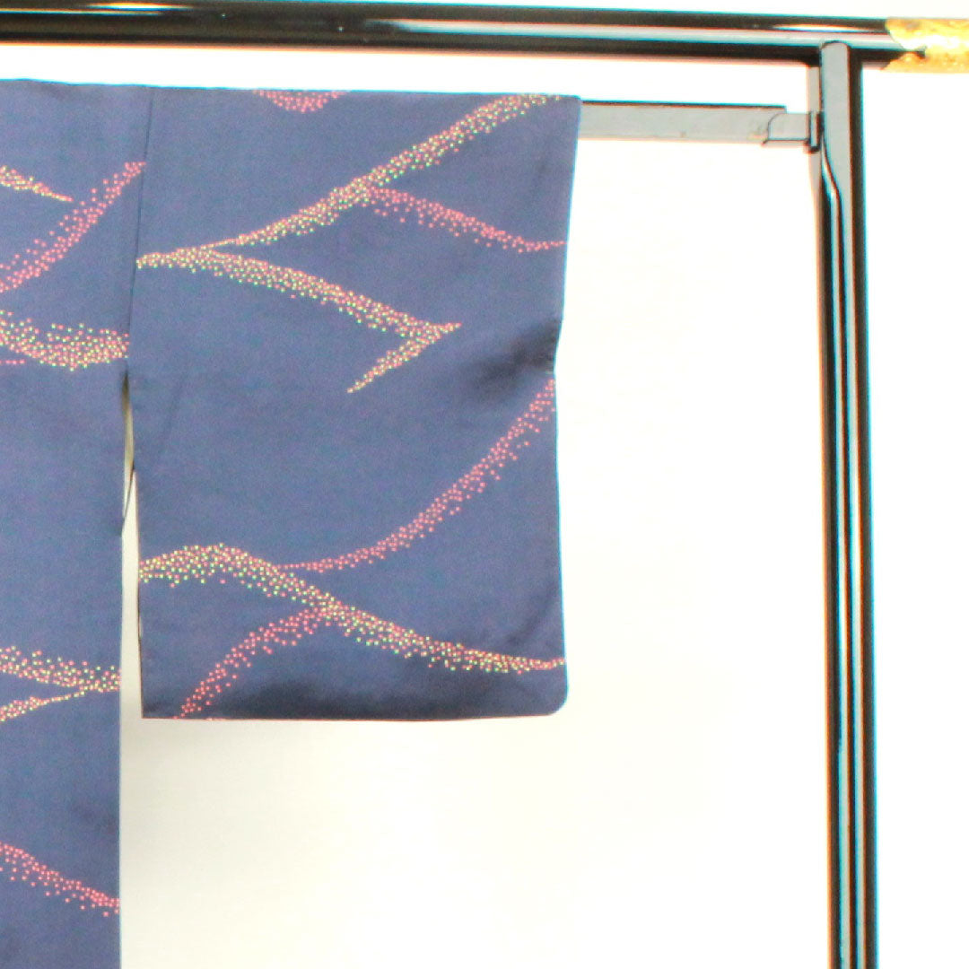 Komon, Length 158cm, Sleeve length 63.5cm, Lined, Blue-brown, Abstract pattern, Pure silk, A rank, Navy blue, 1115003493318