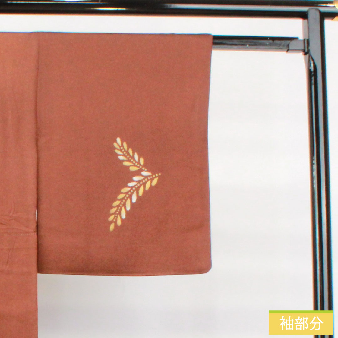 Homongi, pure silk, lined, length 163.5cm, sleeve length 68cm, chestnut color, Tsujigahana, one crest, Nakainkenkatabami, A rank, brown, 1112004913414
