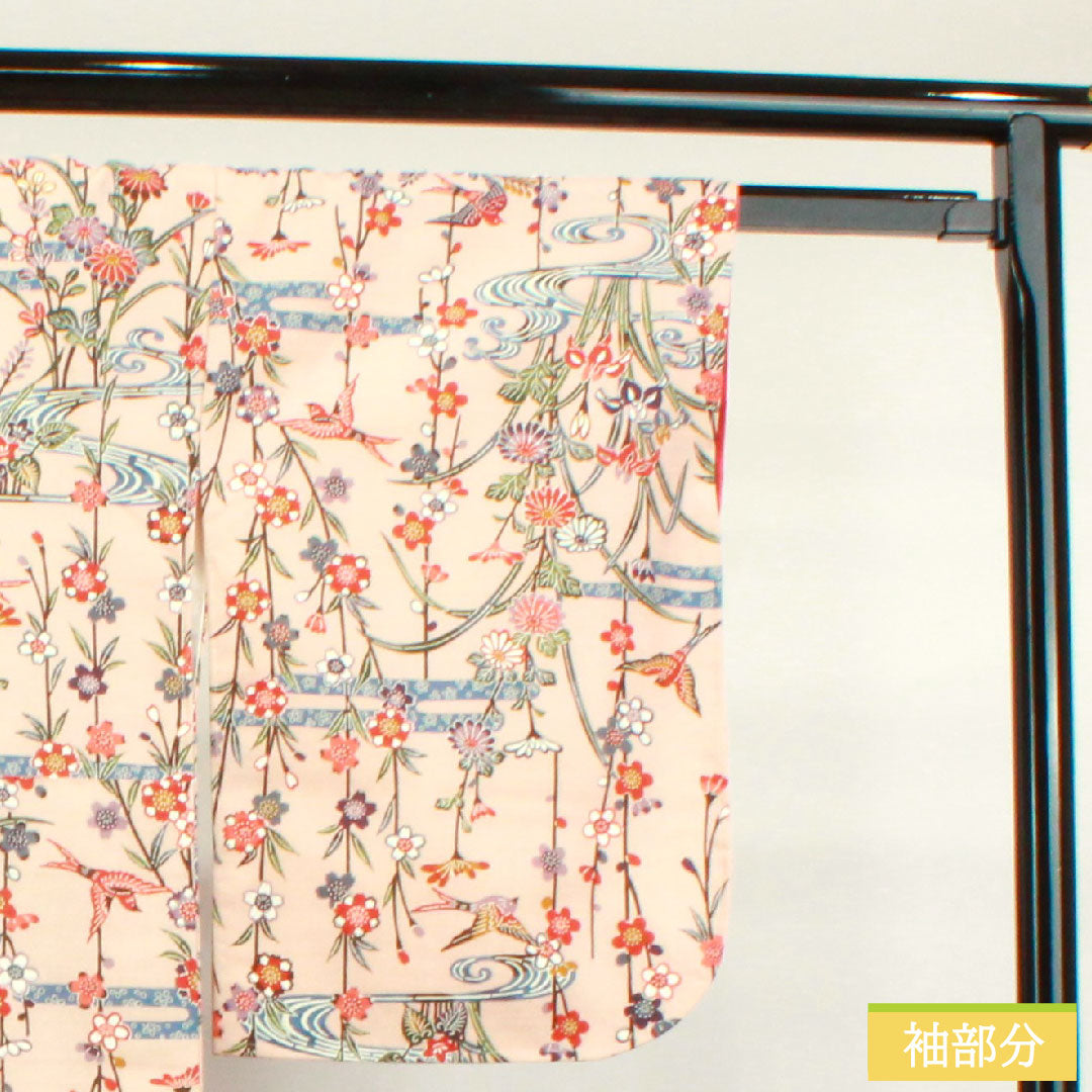 Komon, pure silk, length 159cm, sleeve length 64cm, lined, maiden color, Kyoto Bingata, auspicious pattern, pongee fabric, basting thread included, unused, S rank, pink, 1115003692313