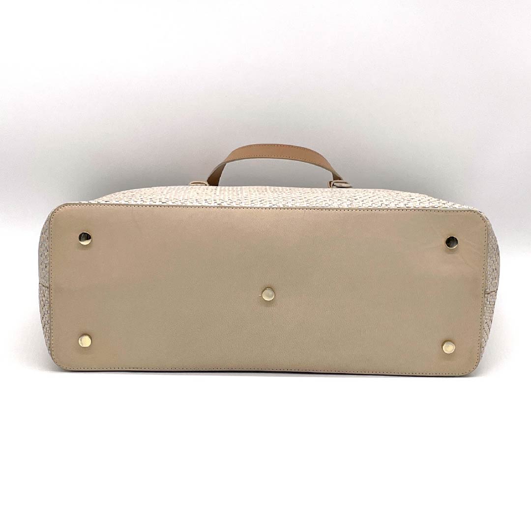 (新古品) 洋装バッグ ヤギ革 Aランク 新古品 やぎ革 編み込み ベージュ系 119700038325
