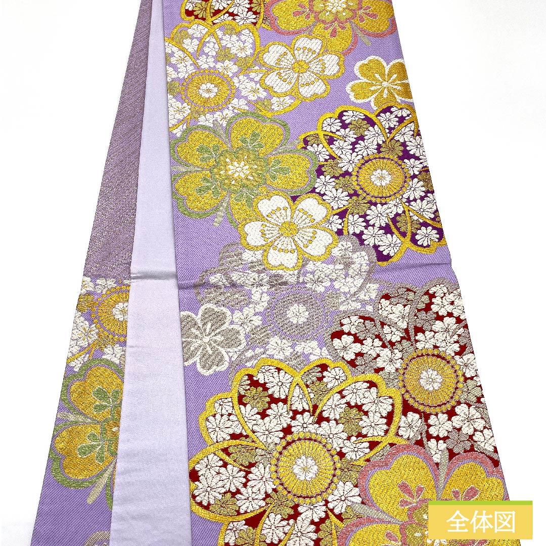 Fukuro Obi, Pure Silk, Pale Purple, Cherry Blossom, Length 446cm, S Rank, Six-way, Formal, Purple, 1123011642320