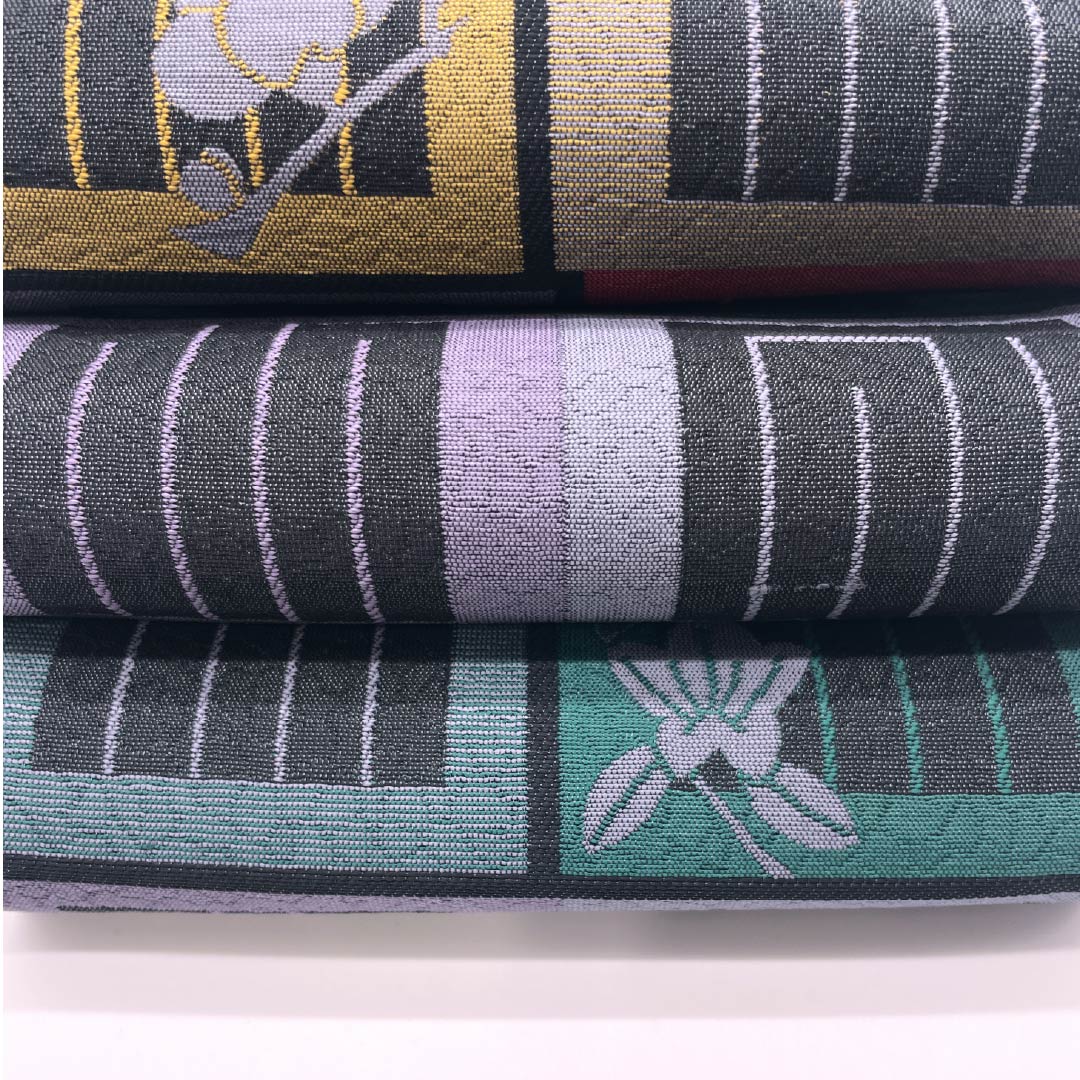 (Unmade) Half-width obi, polyester, obi length 386cm, Genjiko, floral pattern, checkered pattern, classic pattern, gradation style, S rank, 1125001572399