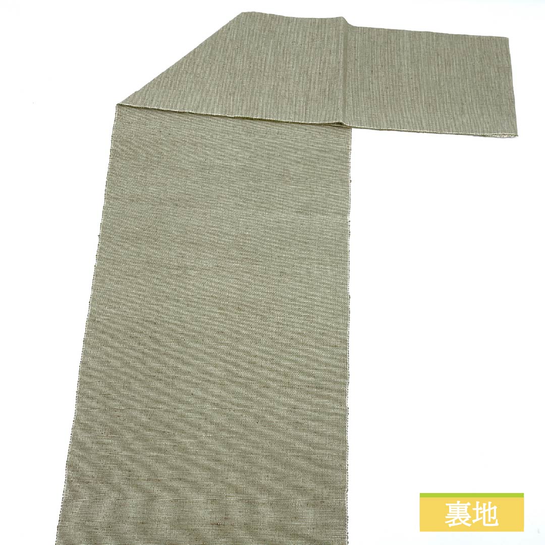 Nagoya obi, gray-green, artist's work, bagworm, spring, obi length 385cm, pure silk, S rank, point pattern, casual, green, 1124007062419, pine needle style