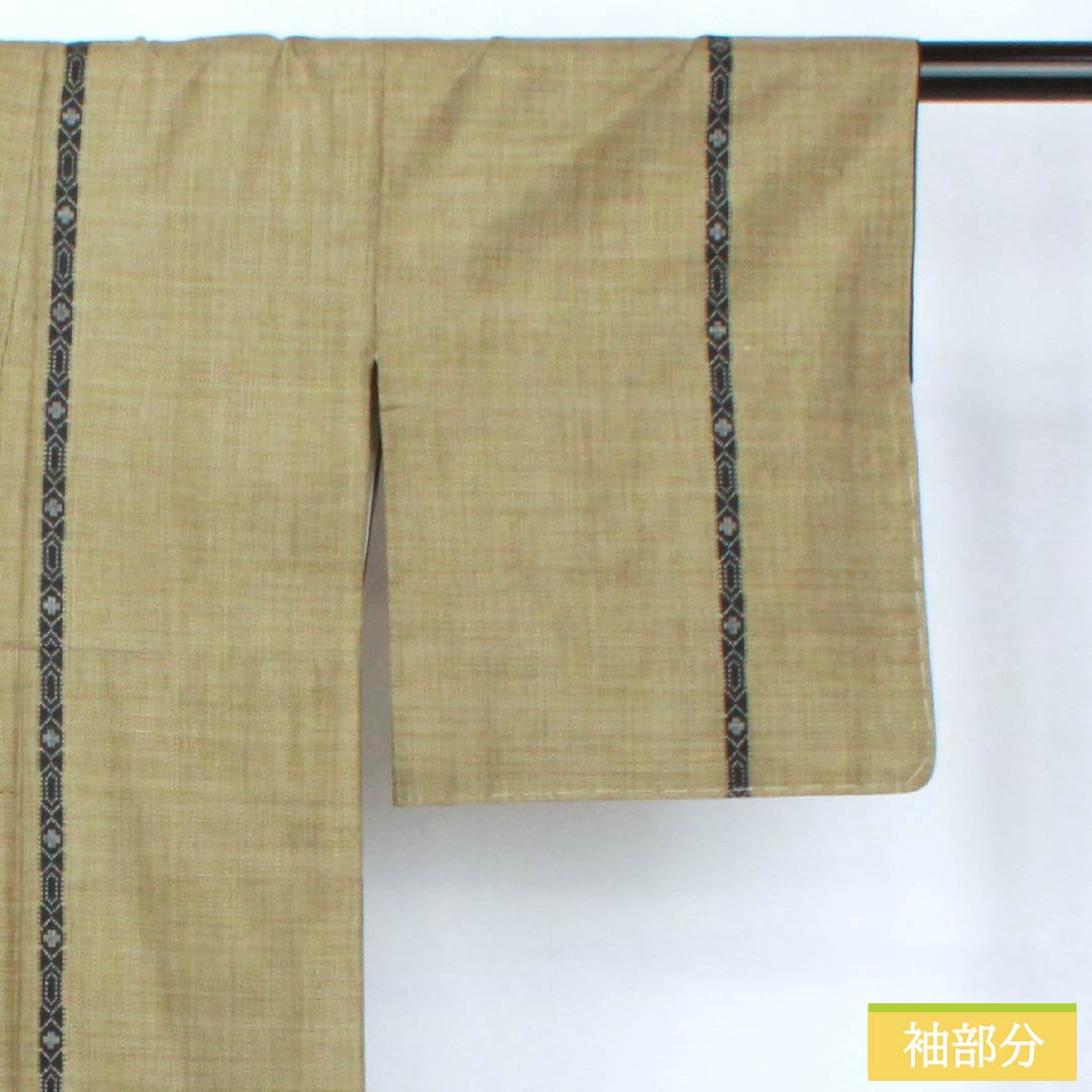 Silk Tsumugi (S-Rank) - Length 160.5cm, Sleeve Length 62cm, Kobichairo (Lustful Brown) - Authentic Oshima Tsumugi, Ichigen Kasuri Pattern, 7 Marks, Lined, Green, Product Number: 1116004522419