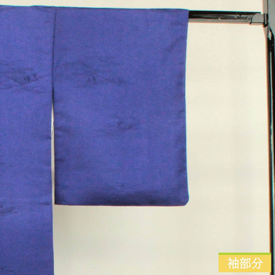 Plain color, polyester, length 162.5cm, sleeve length 64.5cm, bellflower color, washable kimono, lined, S rank, navy blue, 1114001242418