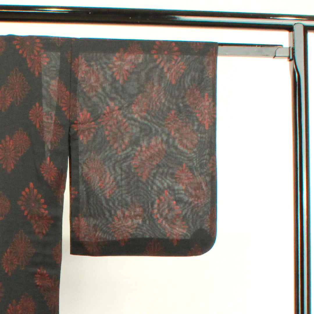 Summer kimono, polyester, pongee, length 154.5cm, sleeve length 64.5cm, Kikubishi, washable kimono, with basting thread, gauze, S rank, black, 1132000922210