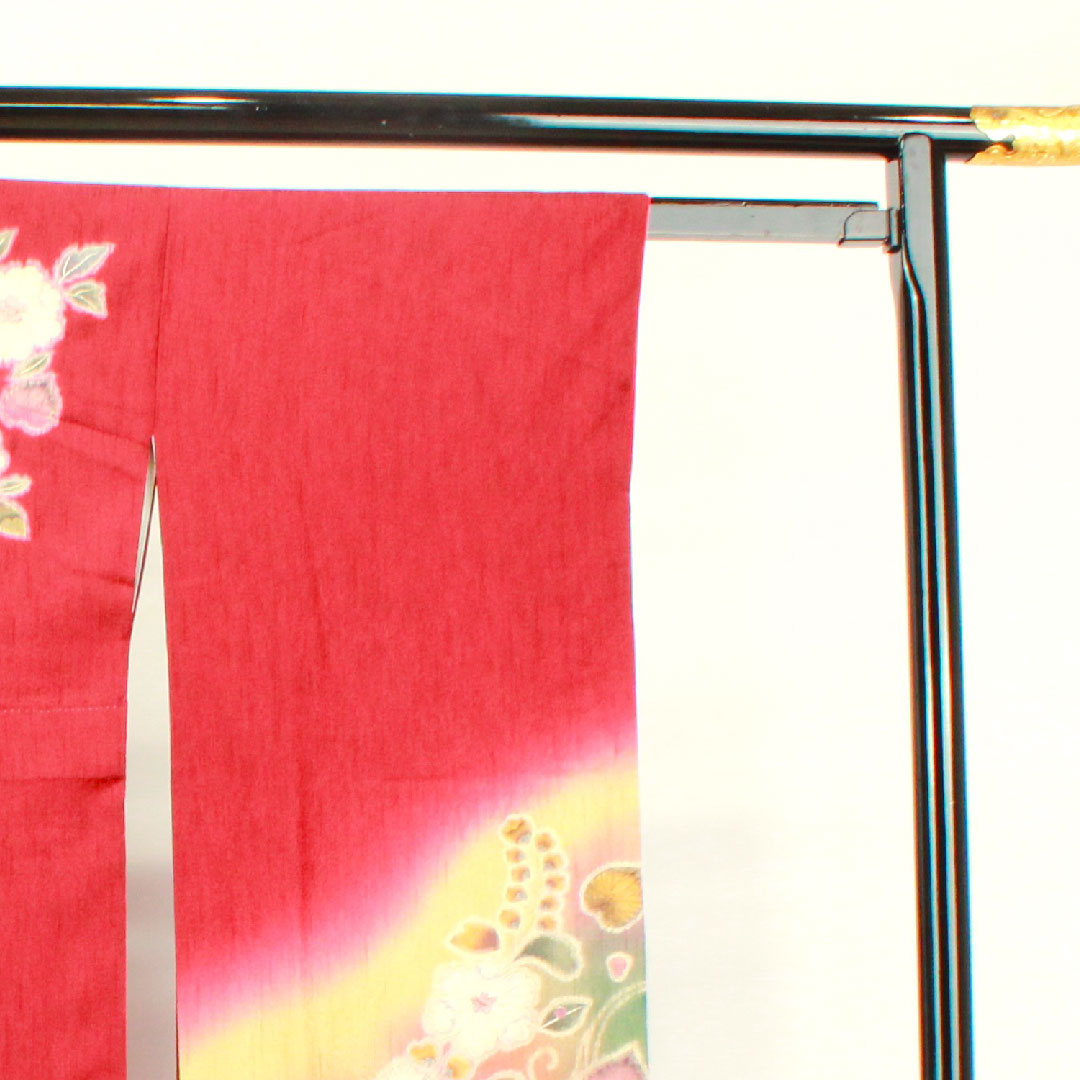 振袖 身丈160.5cm 裄丈63.5cm 袷 海老色 辻ヶ花 正絹 Aランク 赤系 1113001443412
