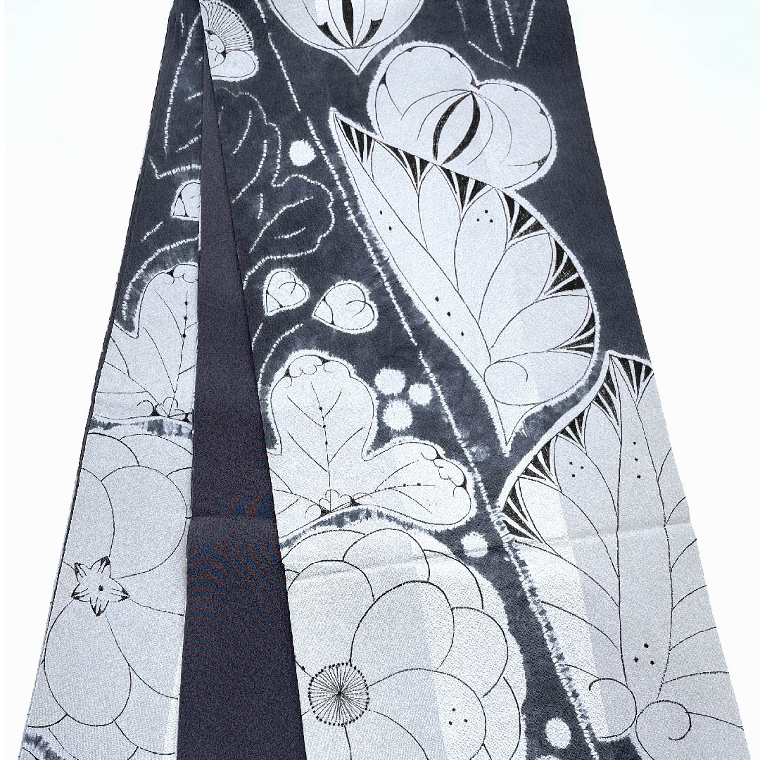 袋帯 紺鼠色(こんねずいろ) 辻ヶ花 帯丈420cm 正絹 Sランク 全通 カジュアル グレー系 1123008692322