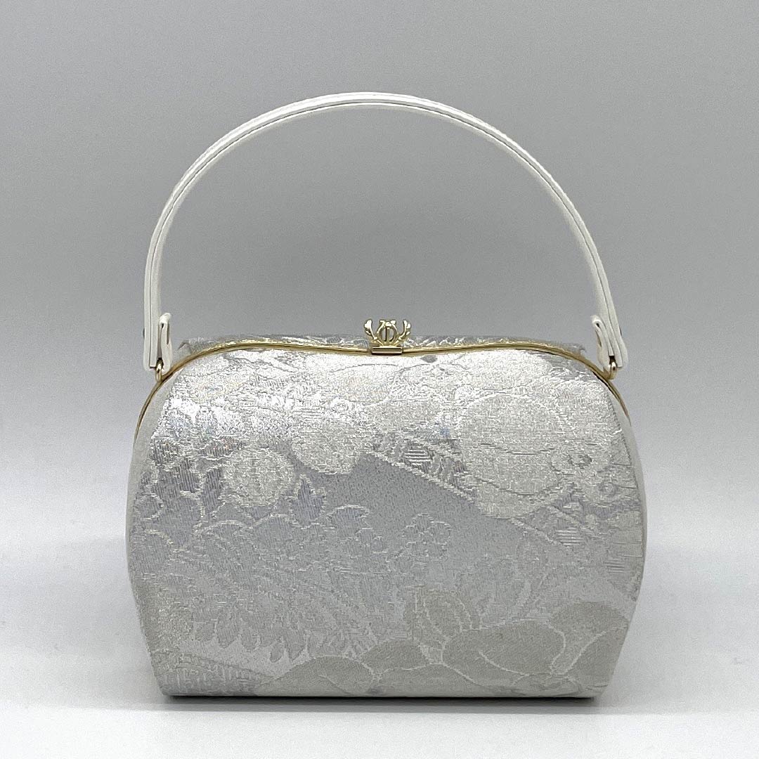 (Like New) Formal Zori and Bag Set, New Condition, Floral Pattern, Memory Foam Zori with La Sole, Obi Fabric, Size L, Silver, Item Number: 1133000401422