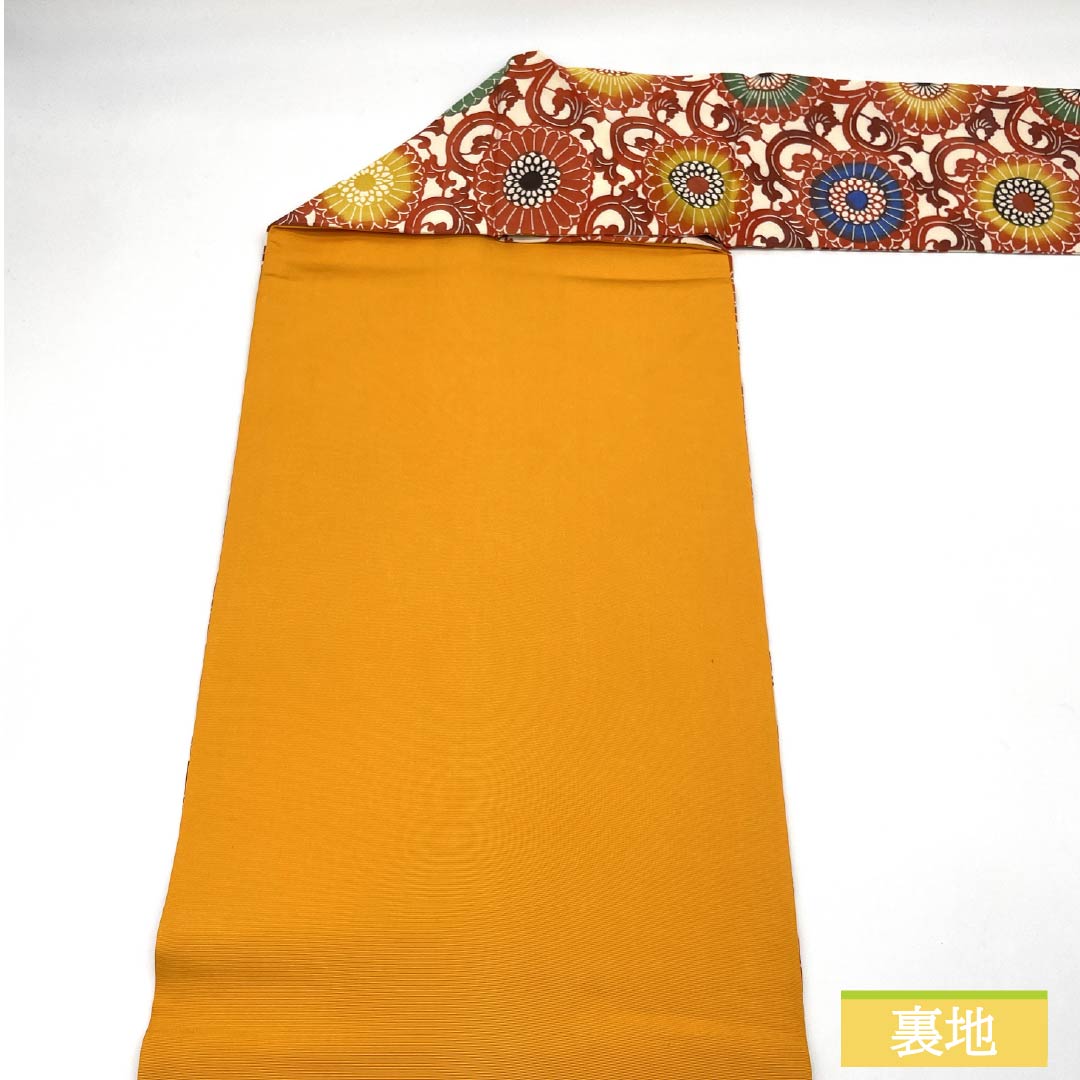 Nagoya obi, natural color (kinariiro), stencil dyeing, chrysanthemum arabesque, obi length 358cm, pure silk, S rank, six-pass, casual, white, 1124007782311, Nagoya tailoring