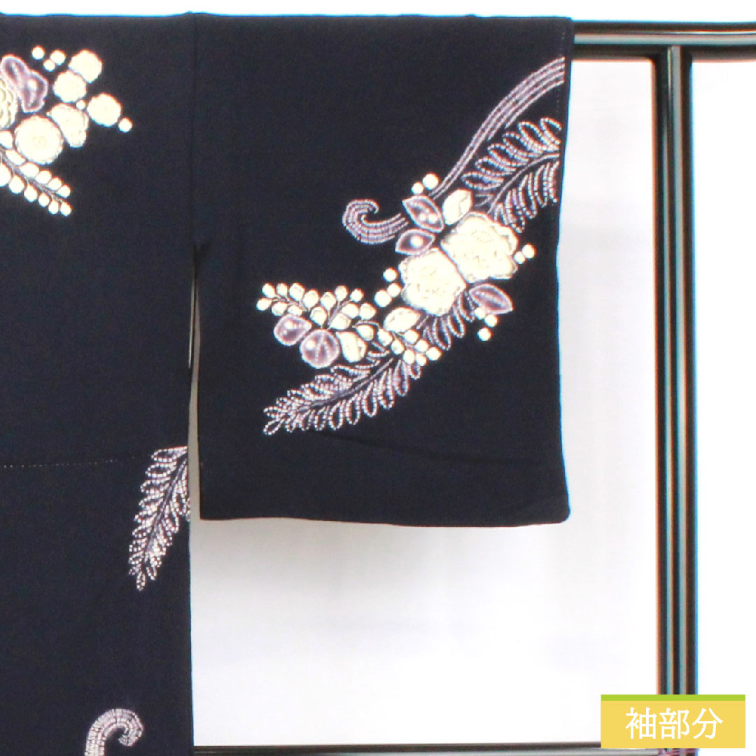 Homongi, pure silk, lined, length 158cm, sleeve length 67cm, blue-brown, Tsujigahana, partially dyed, A rank, navy blue, 1112005163318