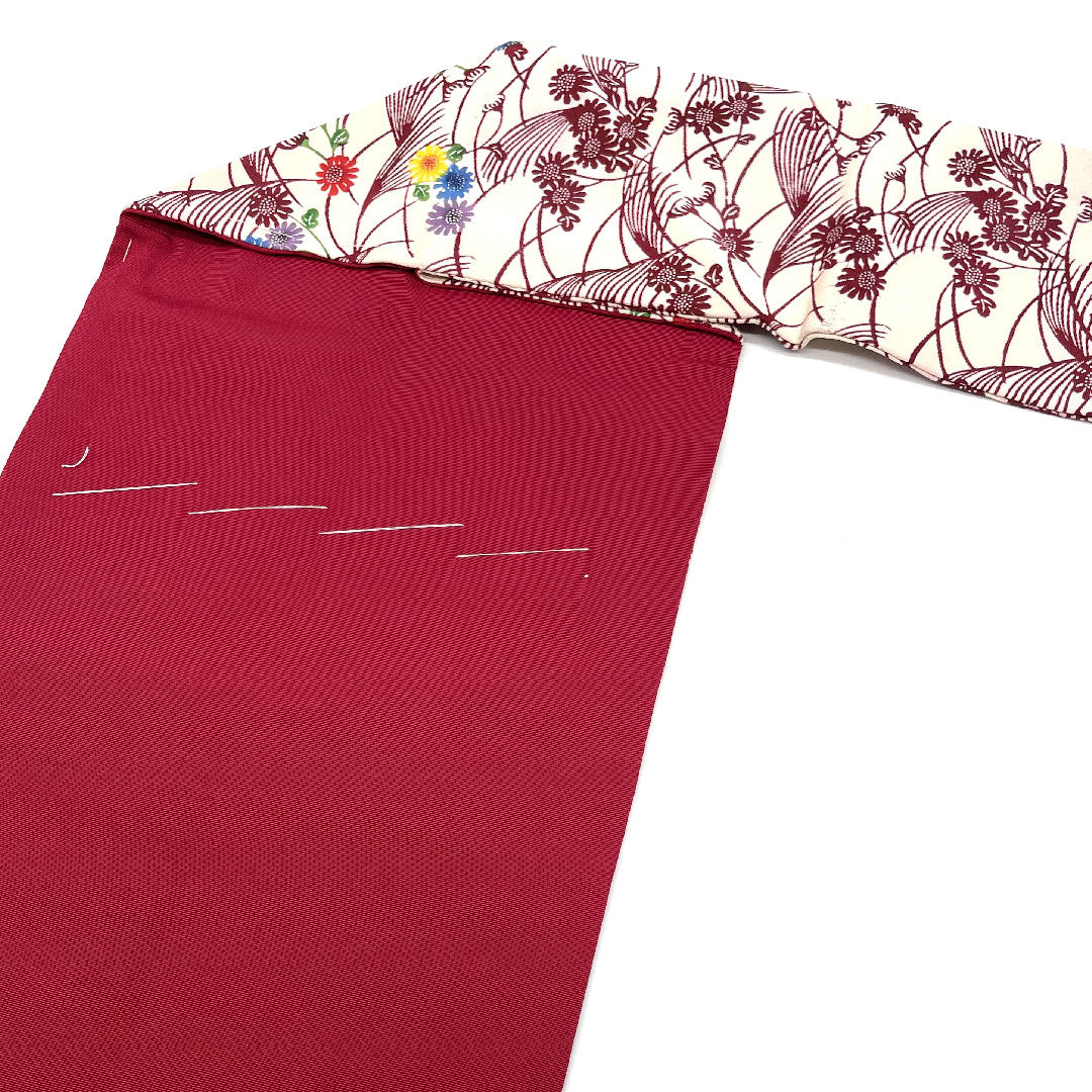 Nagoya obi with floral pattern, stencil dyeing, dyed obi, length 361.5cm, pure silk, A rank, point pattern, casual, red, 1124001883312, Nagoya style
