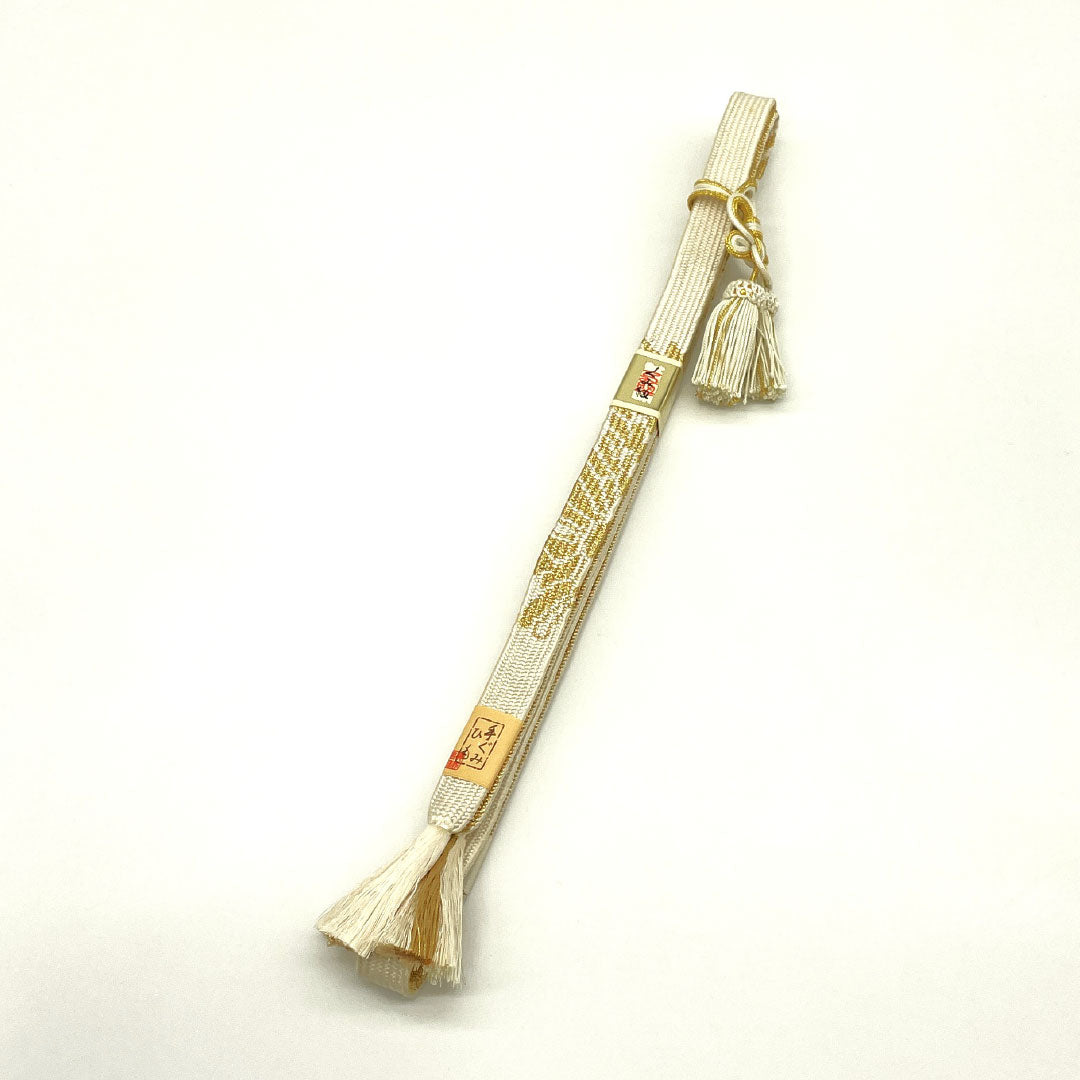 Used - Excellent Condition - Obiage and Obijime Set, Pure Silk, Rank B, Unohana-iro (off-white), For Tomesode, Pure Gold, Peacock Feather Pattern, Length approx. 152cm, Width approx. 1.8cm, Formal, White-toned, 1141000414311