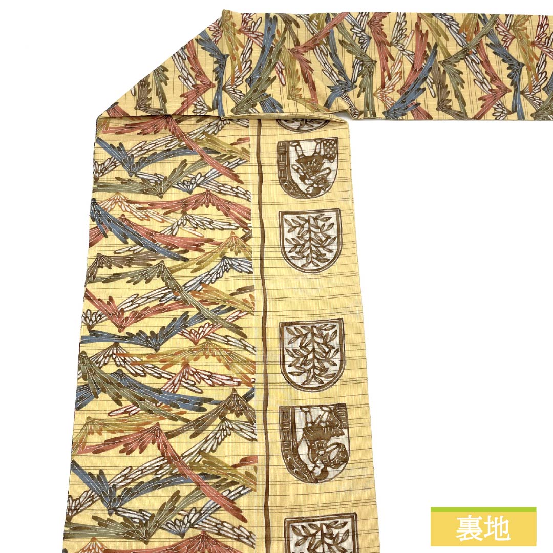 Nagoya obi, pure silk, egg yellow (ran'ou-iro), summer obi, dyed obi, Inca pattern, obi length 370cm, S rank, full length, casual, yellow, 1124007942323, Nagoya style