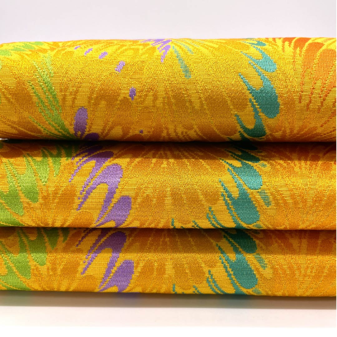 Half-width obi, polyester, golden yellow, Kansai, abstract pattern, obi length 402cm, yellow, S rank, 1125001802423