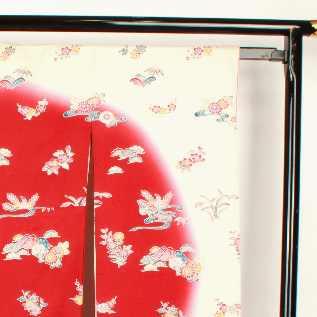 振袖 身丈161.5cm 裄丈64cm 袷 葡萄茶色 薄桜色 型染 茶屋辻 松竹梅 正絹 Aランク 赤系 1113000913412