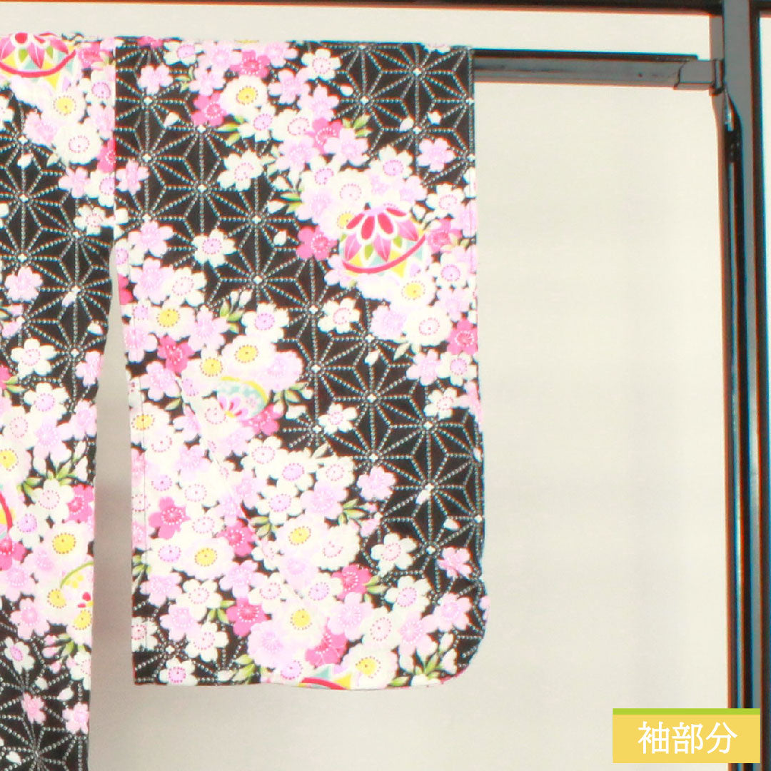 Yukata Cotton Length 137.5cm Sleeve length 61.5cm S rank Single layer Black Cherry blossom Asanoha 1118005032110