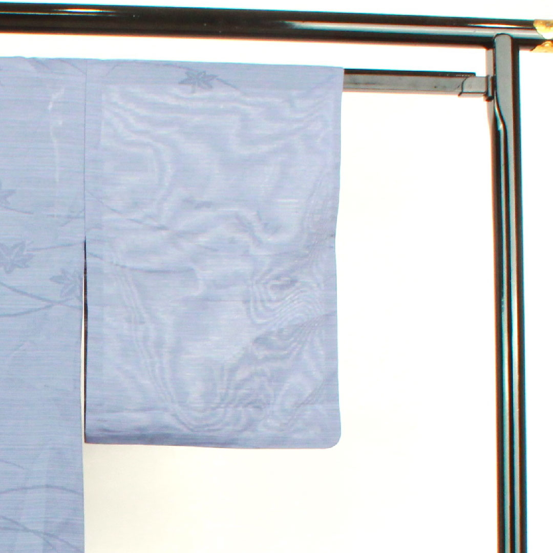 Summer kimono, polyester, plain color, length 163.5cm, sleeve length 62.5cm, Edo-nandou color, autumn leaves, washable kimono, silk, S rank, blue, 1132000852417