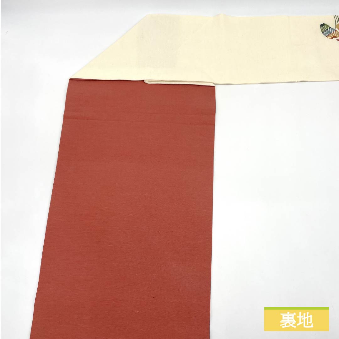 Nagoya obi, milky white color, Kyoto Bingata, landscape pattern, bird, obi length 360cm, pure silk, S rank, point pattern, casual, cream color, 1124007242315, Nagoya style