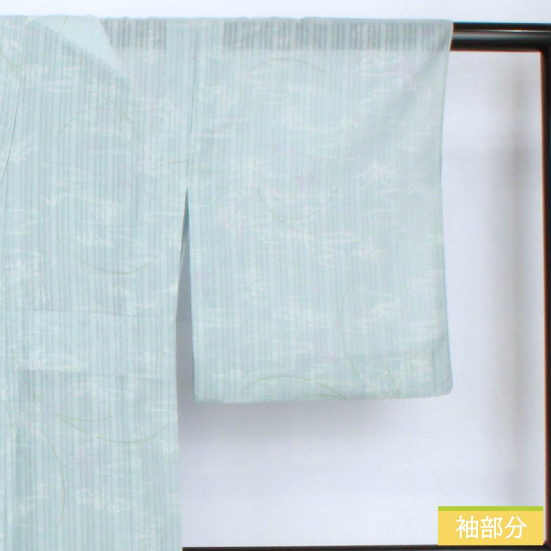 夏物 ポリエステル 小紋 身丈153cm 裄丈62.5cm 瓶覗色(かめのぞきいろ) 流水 秋草 洗える着物 紗 Aランク 水色系 1132002313224