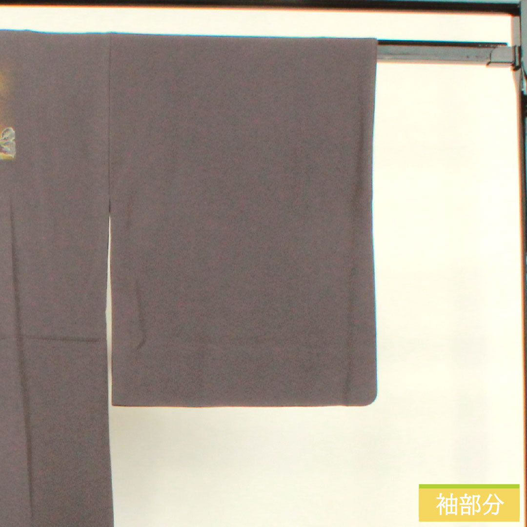 Homongi, pure silk, lined, length 161cm, sleeve length 66.5cm, dark blue, Kyo-Yuzen, butterfly, ivy, flowing water, S rank, gray, 1112004162422