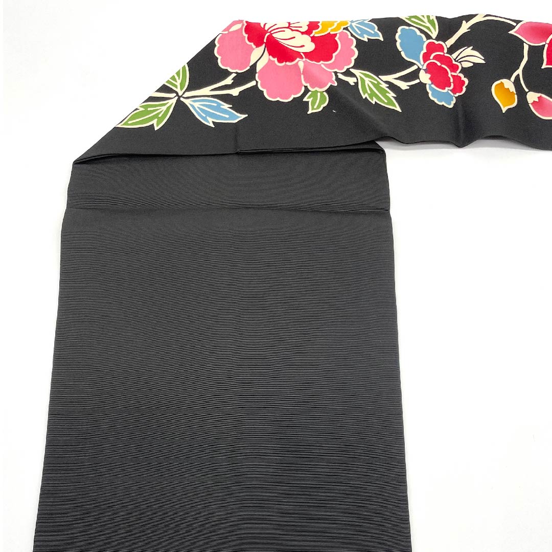 Nagoya obi, black, stencil dyed, floral pattern, obi length 370cm, pure silk, high quality, full length, casual, black, 1124004323310, Nagoya style